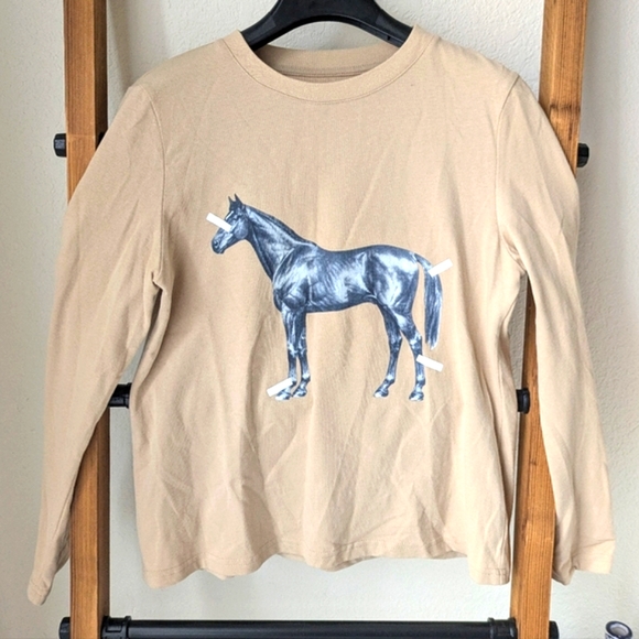 Let's Deemo Tan Long Sleeve Tee with Horse Graphic - Size S - Picture 1 of 5